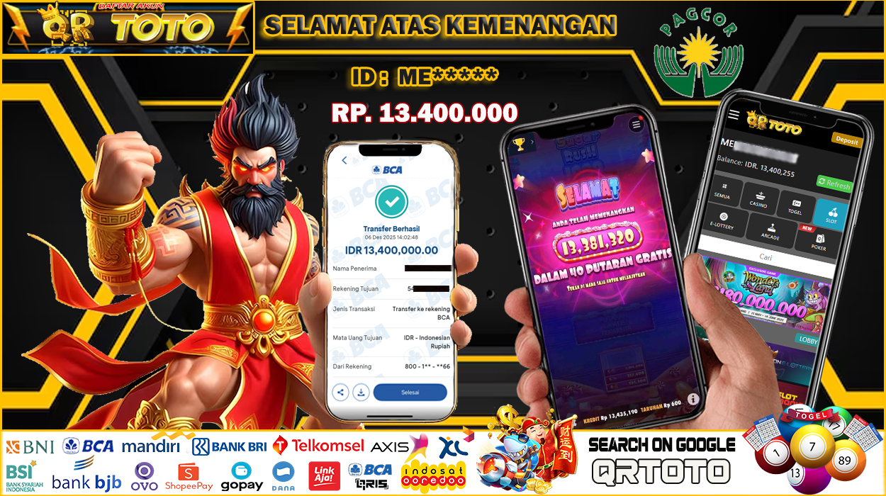 QRTOTO Jackpot Slot Rp 13.400.000 ~ LUNAS